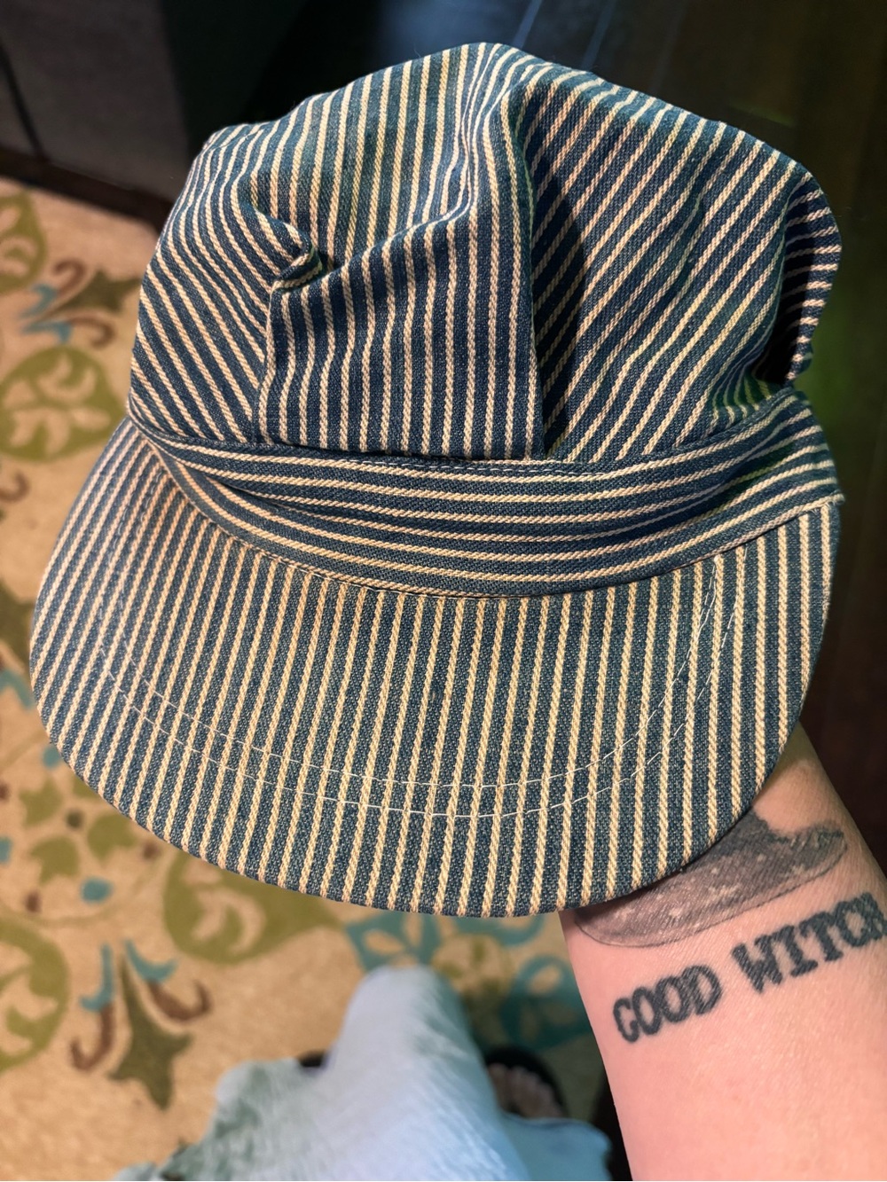 Vintage railroad hickory Striped Blue and White Cotton Cap